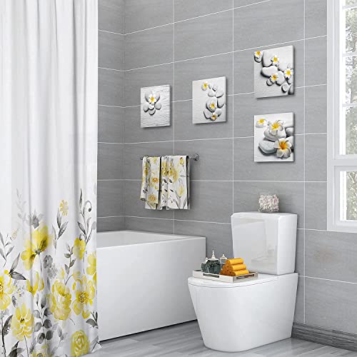 SUMGAR Bathroom Decor Wall Art Yellow Gray Pictures Flowers and Pebble