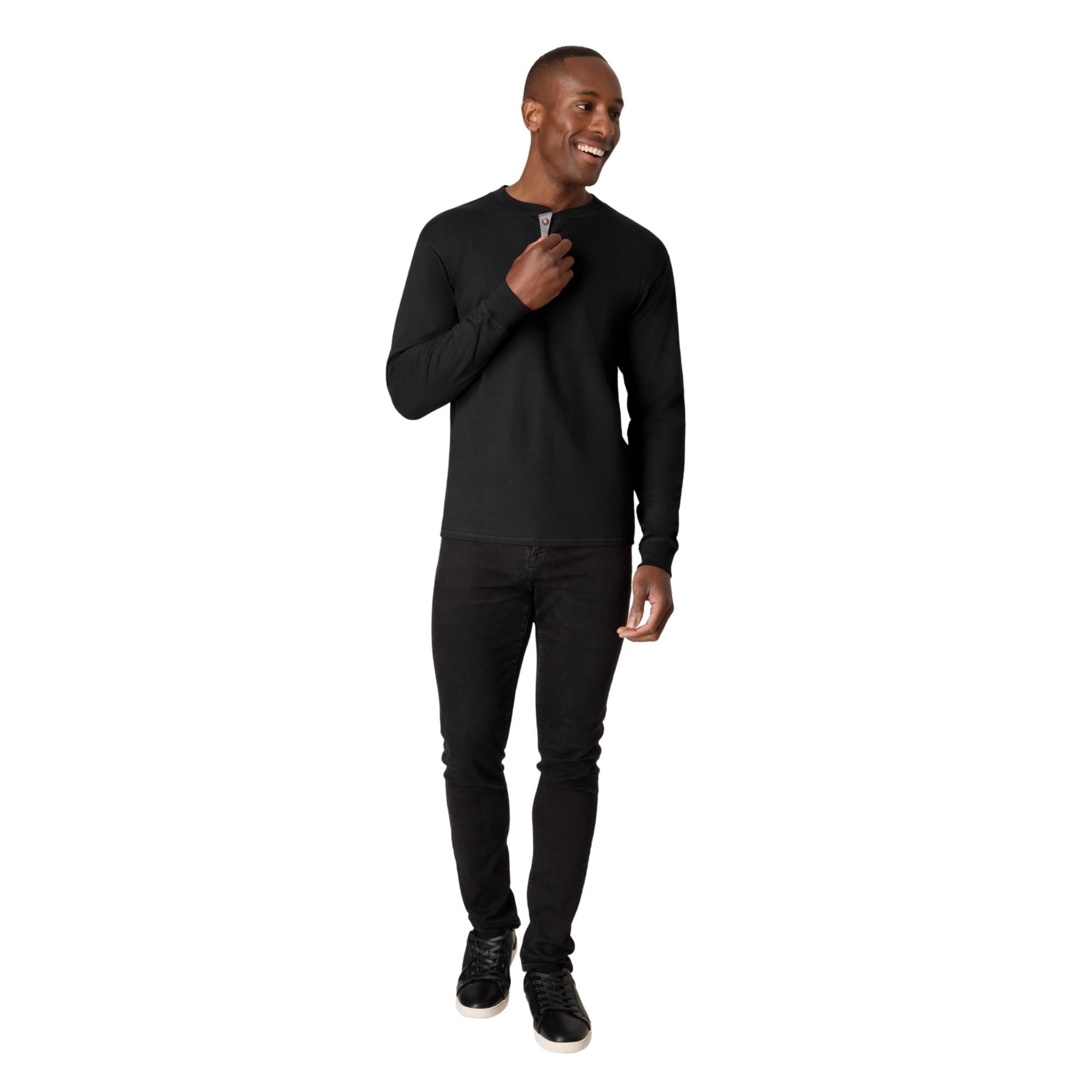 Hanes T Beefyt Henley, Men's Cotton Long Sleeve Shirts