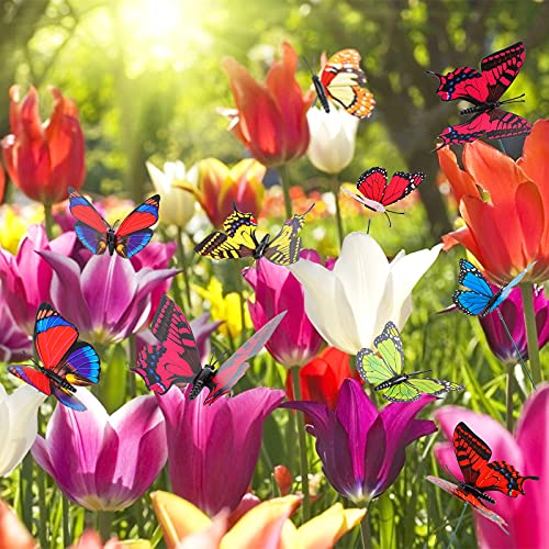 HOWLT Butterfly Stakes, 60PCS 14in Garden Butterfly Ornaments Waterproof Butterflies Decorations for Yard Patio Outdoor