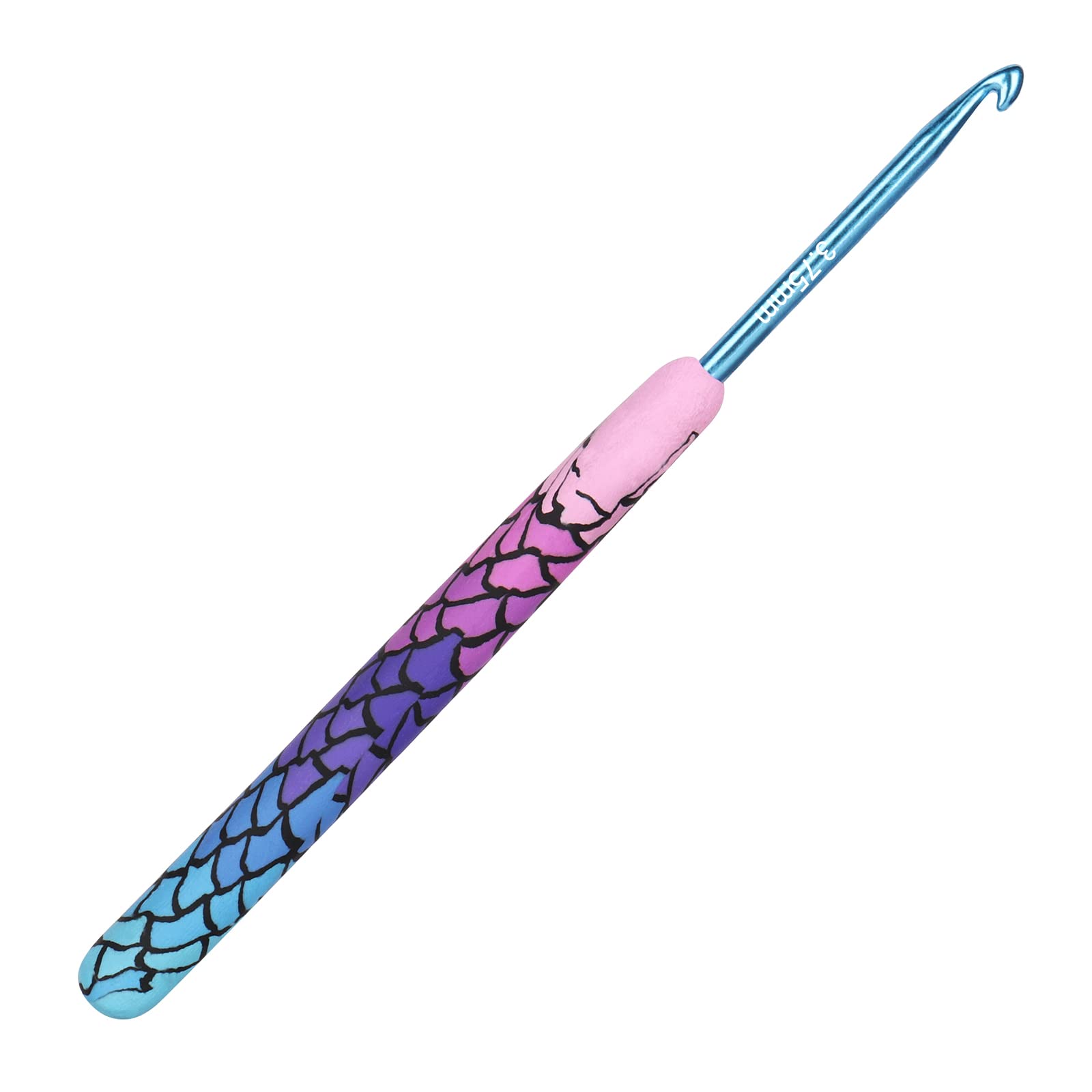 Coopay Mermaid Crochet Hook 3.75 mm Solid Metal Hook UK Size, Crafted Clay Crochet Hooks for Arthritic Hands, Crochet Needles Soft Grip Handle for Crochet Beginners