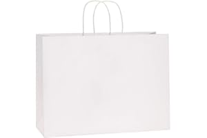 BagDream 100Pcs 16x6x12 Inches Kraft Paper Bags with Handles Bulk Gift Bags Shopping Bags for Grocery, Merchandise, Party, 100% Recyclable Large White Paper Bags