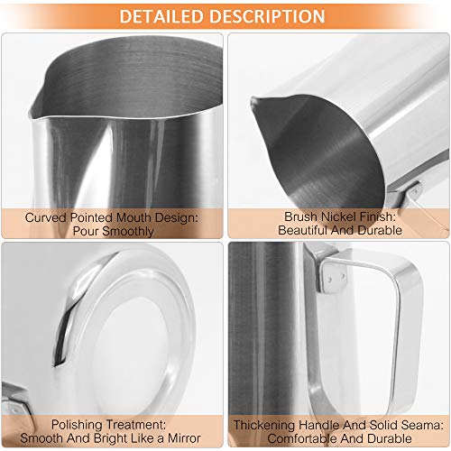 Milk Frothing Pitcher Stainless Steel Espresso Steaming Pitcher 20 oz with Thermometer Coffee Milk Frothing Cup, Perfect for Espresso Machines, Milk Frothers, Latte Art