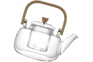 Garneck Heat-Resistant Glass Tea Kettle with Handle for Stove Top Brewing Transparent Teapot for Loose Leaf