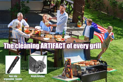 DALLEAN Grill Brush for Outdoor Grill Grill Cleaning Brush Grill Cleaner Grill Cleaning Tools Grill Cleaner Quick and Easy Scrubbing on All Grates 12 Inch Rubber Handle 3 Sided Grill Brush, N Red