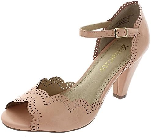 Restricted Shoes DAFFODIL Retro T-Strap Mary Jane Pump Heel (8 B(M) US, Blush)