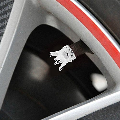 Universal Royal Crown 8mm Car/Motorcycle Wheel Rim Tire Air Stem Valve Caps Kit (Pack of 4, Chrome) - Thumbnail 4