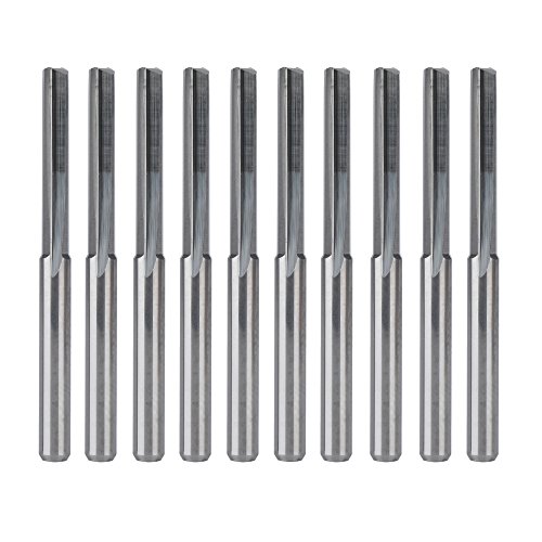 HQMaster 1/8" Shank Double Edged Straight Router Bits Straight End Mill Milling Cutter 2 Flutes CNC Cutting Tungsten Steel Straight Slot Bit CEL 17mm, Pack of 10