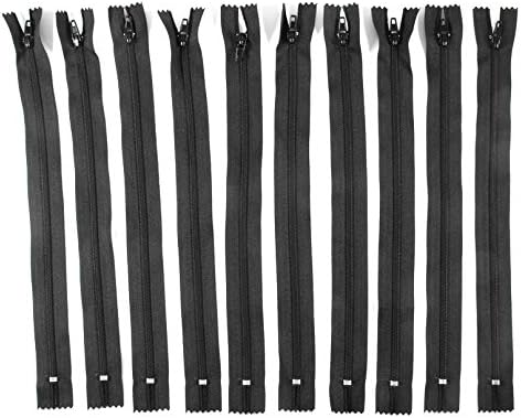 Trimz 30cm (~12inch) Black one Way end Stop Zip with 4mm Teeth 10Pcs, Polyester, 30 cm