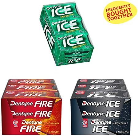 Dentyne Sugar Free Gum - Dentyne Fire (Spicy Cinnamon 16 Piece Pack of 9) with Dentyne Ice (Arctic Chill 16 Piece Pack of 9) and Dentyne Ice (Spearmint 9 Packs of 16 Pieces)