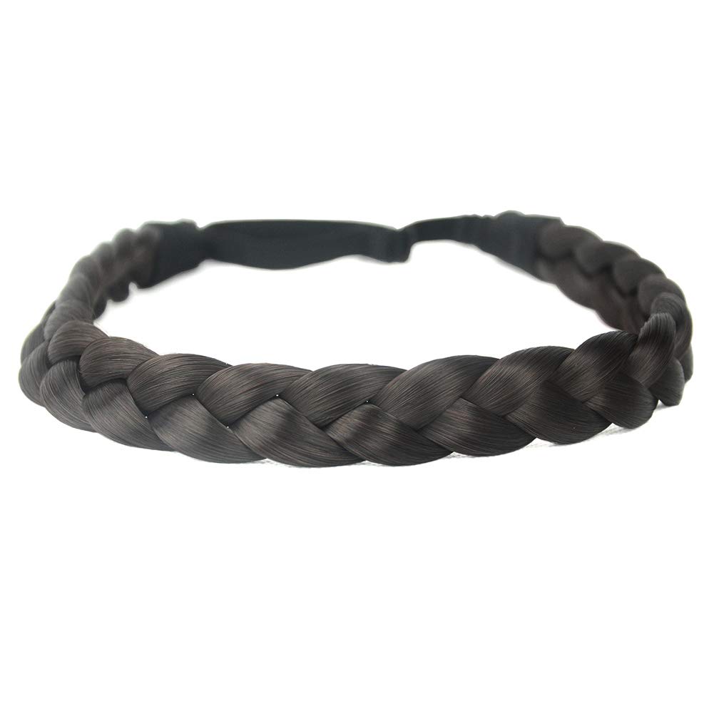 BOBIYA 3 Strands Synthetic Hair Braided Headband Classic Chunky Wide Plaited Braids Elastic Stretch Hairpiece for Women Girl (Dark Brown) โ image 1