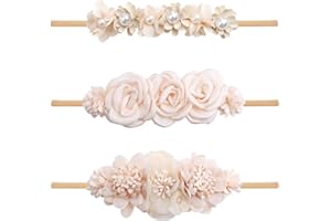 mligril Baby Girl Nylon Headbands Flower Hair Bows Accessories-Elastic Hair Band Crown Handmade FLoral Wraps Birthday Gifts for Girls Newborn Infant Toddler 3Pcs