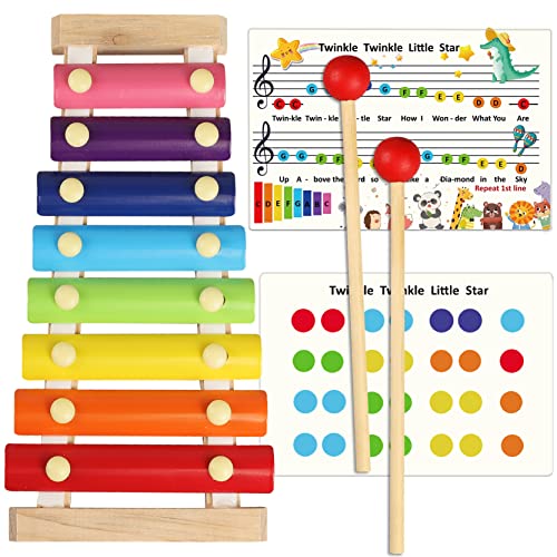 LOOIKOOS Xylophone for Kids Wood Xylophone with 2 Mallets Educational& Preschool Learning Baby Percussion Wooden Musical Instruments Toys for Boys and Girls