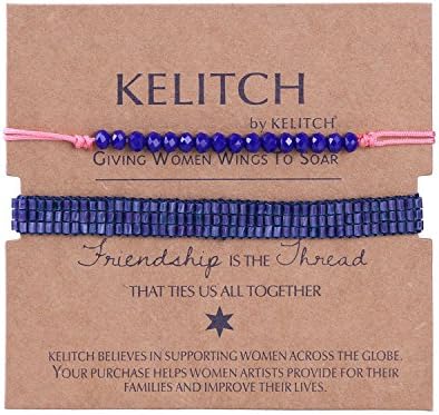 KELITCH 2 pcs/set Seed Beaded Bracelet and Glass Crystal Beaded Thin Rope String Bracelet - E