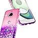 Moto Z Force Case with [Tempered Glass Screen Protector], NageBee Quicksand Liquid Floating Shiny Glitter Flowing Bling Diamond Case for Motorola Moto Z Force Droid XT1650 (2016) - Pink/Purple