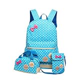 Moonwind Polka Dots Bow 3pcs Kids Book Bag School Backpack Handbag Purse Set for Girls Teen (Blue)