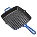 Bruntmor Pre-Seasoned 10 Inch Blue Square Cast Iron Pan | Indoor Grill | Cast iron Skillet Flat Top Grill with Easy Grease Draining for Grilling Bacon, Steak, and Meats, Stove, Fire and Microwave Safe
