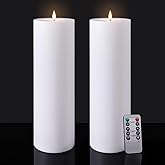 Large Flameless LED Candles Outdoor: 12" x 4" Battery Operated Pillar Candles Flickering with Timer Waterproof Fake Electric Candles with Remote for Patio Porch Lanterns (White Set of 2)