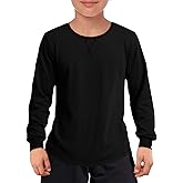 Haloumoning Boys Long Sleeve Shirts Kids Casual Crewneck Fall Tops Curve Hem Basic Tees 5-14Y