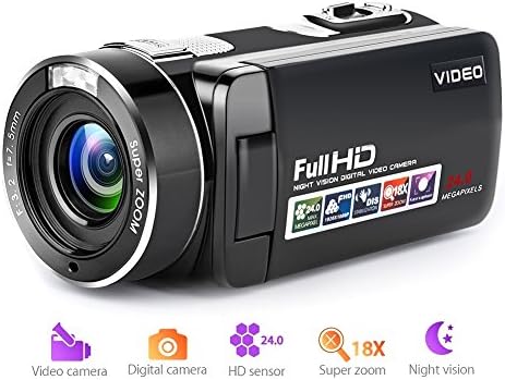 Camcorder Digital Camera Full HD 1080p 18X Digital Zoom Night Vision Pause Function with 3.0” LCD and 270 Degree Rotation Screen with Remote Controller …