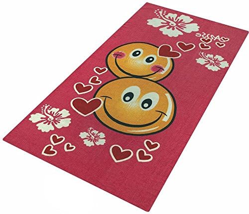6 Piece Red Emoji Theme Beach Towel Set, White Pink Cute Smile Heart Floral Pattern Nautical Coastal Ocean Flowers Movie Characters Sleek Trendy Pool Side, Cotton