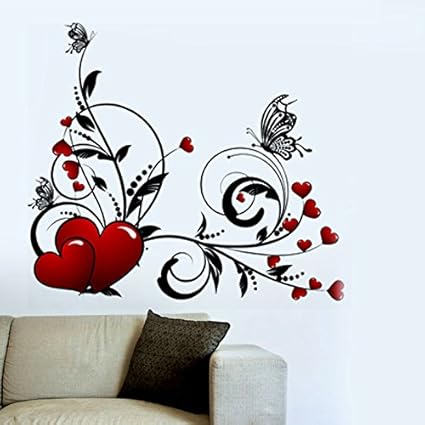 Decals Design Hearts with Floral Wall Sticker (PVC Vinyl, 70 cm x 50 cm)