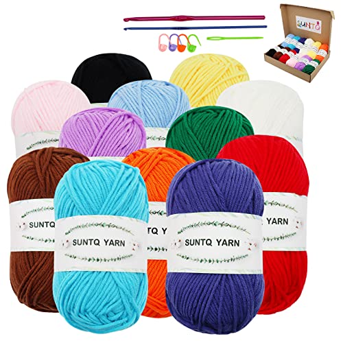 SUNTQ Yarn for Crocheting , Crochet Yarn kit in 12 Assorted Colors