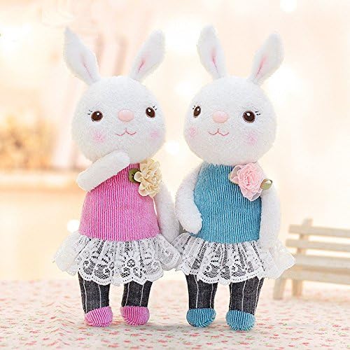 Me Too Tiramitu Stuffed Bunny Dolls Wear Lace Dress Plush Rabbit Easter Gifts Keychain Toys 9'' (Pink+Blue)
