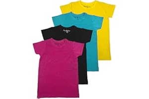 MISS POPULAR Girls 4 Pack Short Sleeve Quick Dry-Fit Moisture Wicking Active Athletic Performance Crew Neck T-Shirts