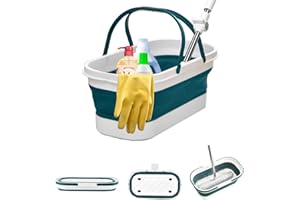 Collapsible Mop Wash Basin Bucket with Handle and Wheels, 12L (3.2 Gallon) Portable Plastic Basket Crate Tub for Storage Orga