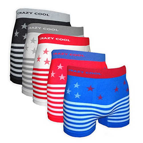 Crazy Cool Mens Stretchable Seamless Boxer Briefs Underwear 5-Pieces Set, Free Size