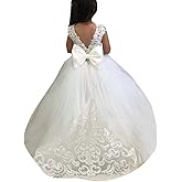 Abaowedding Lace Embroidery Sheer Long Sleeves Kids Trailing Gowns