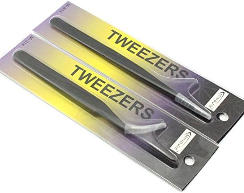 5 colors 2pcs/lot Straight+Curved Tweezer for Eyelash Extensions Stainless Steel Nail Rhinestone Nippers (Black)