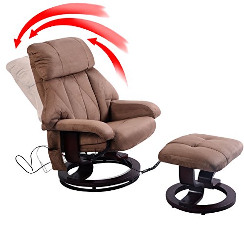 Brown Leisure Recliner Chair Ottoman W/ 8-Motor Massage Heated Swivel