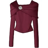 Verdusa Women's Elegant Metal Rhinestone Sweater Long Sleeve Thermal Pullovers Winter Clothes