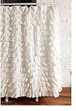 Waterfall Ruffled Fabric Shower Curtain (White)