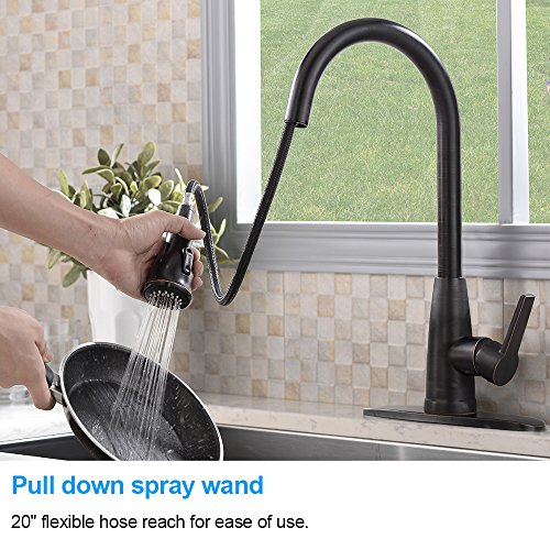 Lead-Free Antique Brass Oli Rubbed Bronze Stainless Steel Single Lever Single Handle Pull Down Sprayer Kitchen Sink Faucet, Kitchen Faucet Pull Out with Deck Plate - Thumbnail 3