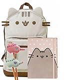 Pusheen The Cat Back To School Set - Pusheen Cat Face Backpack, Pusheen Polka Dot Notebook And Two Plush Pencil Toppers - Gift For Student
