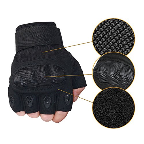 Nachvorn Men's Tactical Military Rubber Hard Knuckle Outdoor Gloves for Camping Cycling Motorcycle Hiking Powersports Airsoft Paintballg,Fingerless,Black-XL - Thumbnail 5