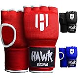 Hawk Padded Inner Gloves Training Gel Hand Wraps for Boxing Quick Wraps Men & Women Kickboxing Muay Thai MMA Bandages Fist Knuckle Wrist Protector Handwraps (Pair) (Red, S/M)