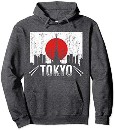 Unisex Love Tokyo Skyline Sushi Japan Vacation Pullover Hoodie Medium Dark Heather