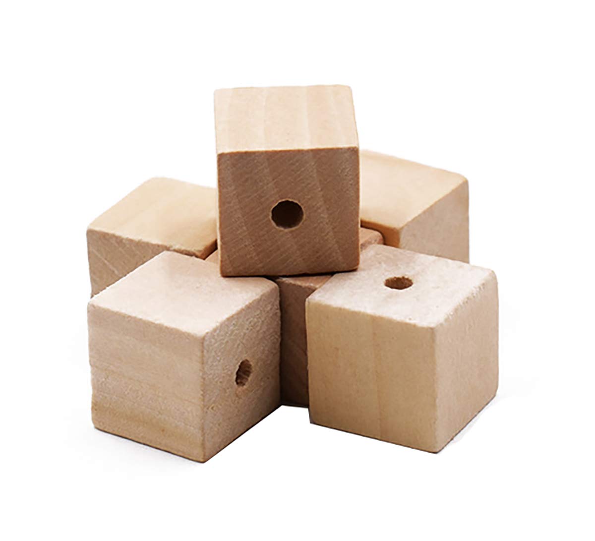 100PCS Unfinished Square Wood Beads with Holes Natural Blank Wood Cubes for DIY Craft (16mm-0.63inch)