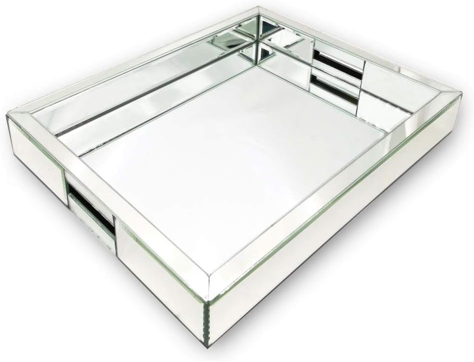 Rectangle Silver Mirror Decorative Tray Size 11” Length x 14” Width x 2” Height, Mirrored Vanity Organizer with Hand, Markup Perfume Jewelry Tray for Bathroom Bedroom Dresser Coffee Table qmdecor: Kitchen & Dining