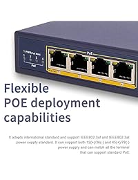 Huacomm 5 Puertos Gigabit PoE+ Conmutador, 4 Puertos PoE 65W, 802.3at af Cumple con la normativa de escritorio, Metal resistente, sin ventilador, enchufar y usar, Smart Power Management (GHC5004P)