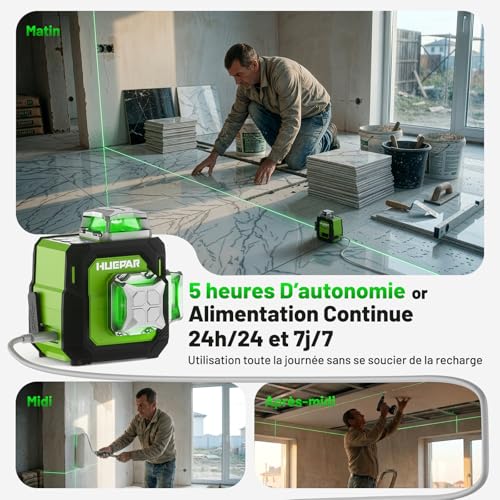 Niveau Laser 360 Autonivelant avec Trépied 152cm, Huepar 3x360 Croisé Laser Vert avec Mode Impulsion, 40m Compacte 3D Laser Niveau Rechargeable, Base Magnétique – Précision Pro pour Chantier&Bricolage