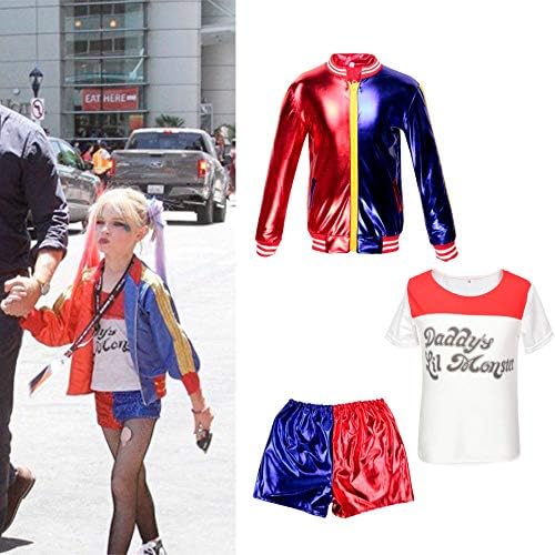 WOWFEST Kids Girls Costume Suicide Squad Harley Quinn Fancy Dress Cosplay Costume Outfit