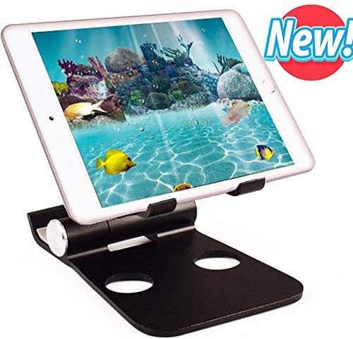 Foldable Tablet Stand, ZOORE Updated version Adjustable Phone Stand - Portable Full Alumimum Desktop Tablet Holder Stand compatible with iPad, iPhone, Nintendo Switch, Samsung, Kindl，Fire Black