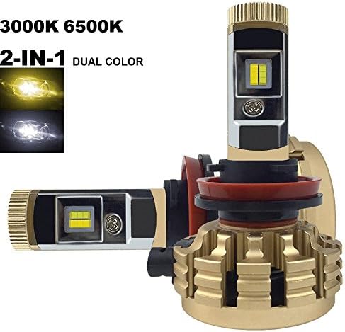 H11 H8 Dual Color LED Headlight bulbs All-In-One Conversion Kit 3000K Yellow / 6500K White Switchable - CSP Chips Plug&Play Automotive Headlamp - 7200LM/set