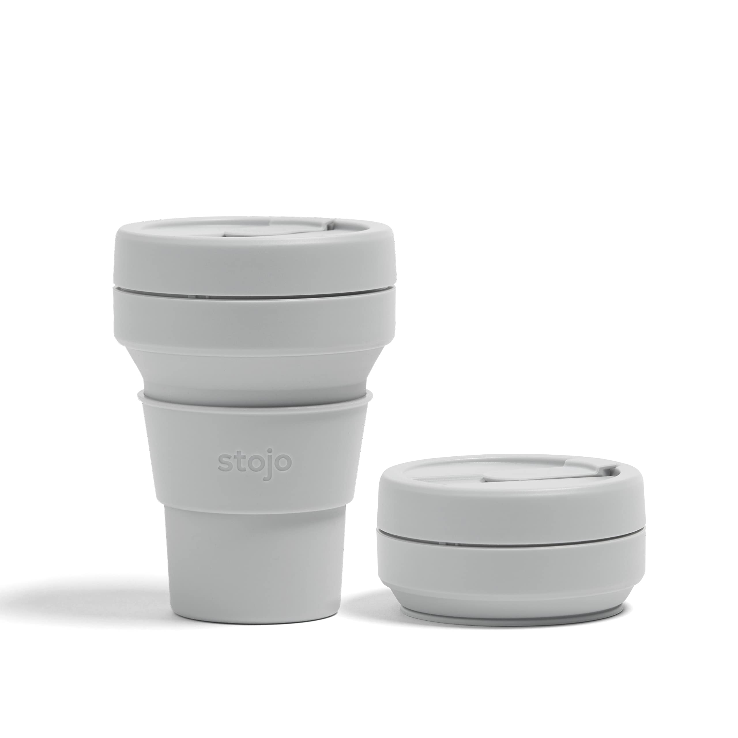 STOJO On-The-Go Collapsible Coffee Cup - 12oz / 355ml - Reusable & Foldable Silicone Travel Mug with Lid - Portable, Pocket Size - Dishwasher Safe - Cashmere