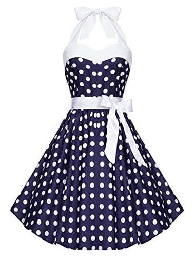 Fancyqube Hepburn Women 1950s Vintage Polka Dot Rockabilly Halter Dress
