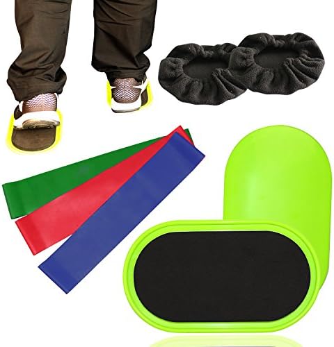 Spnavy Exercise Resistance Loop Bands and Smooth Sliders with cover- Set of 5, Light Medium Heavy Loop Bands Kit Best for Stretching, Physical Therapy, Yoga and Home Fitness for Women Men